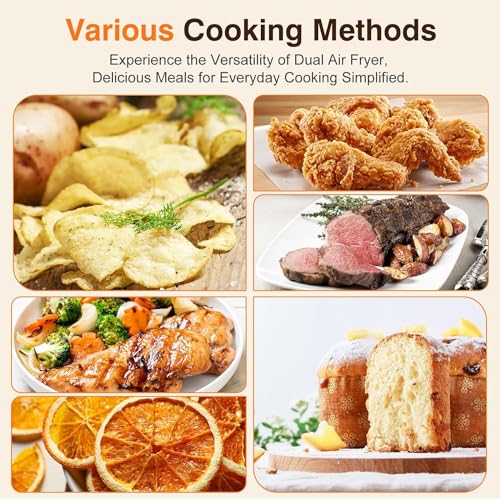 Heißluftfritteuse 2 kammern mit Sichtfenster, 9L Airfryer, 2 Fächer, 9-in-1, Touchscreen, Spülmaschinenfeste Körbe, Antihaftbeschichtete Frittierkörbe, Gesunde Friteuse ohne Öl und fettarmes Kochen – Bild 7