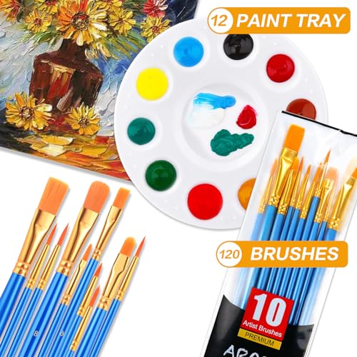 Image of AROIC Paint Brush Palette Set, 12 Packs of 120 Brushes and 12 Tray Palettes