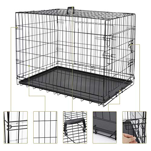 ZENY 36 inch Dog Crate Double Door Folding Metal Dog or Pet Crate Kennel with Tray and Handle