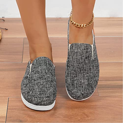 Women's Canvas Slip On Mules,Fashion Open Back Flats Shoes Summer Closed Round Toe Low Top Sneaker Loafer Shoes4