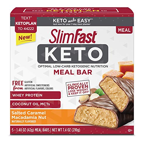 Slimfast Keto Salted Caramel Macadamia Meal Replacement Bar 1.48 Ounce, 5 Bars per Box (4 Boxes)