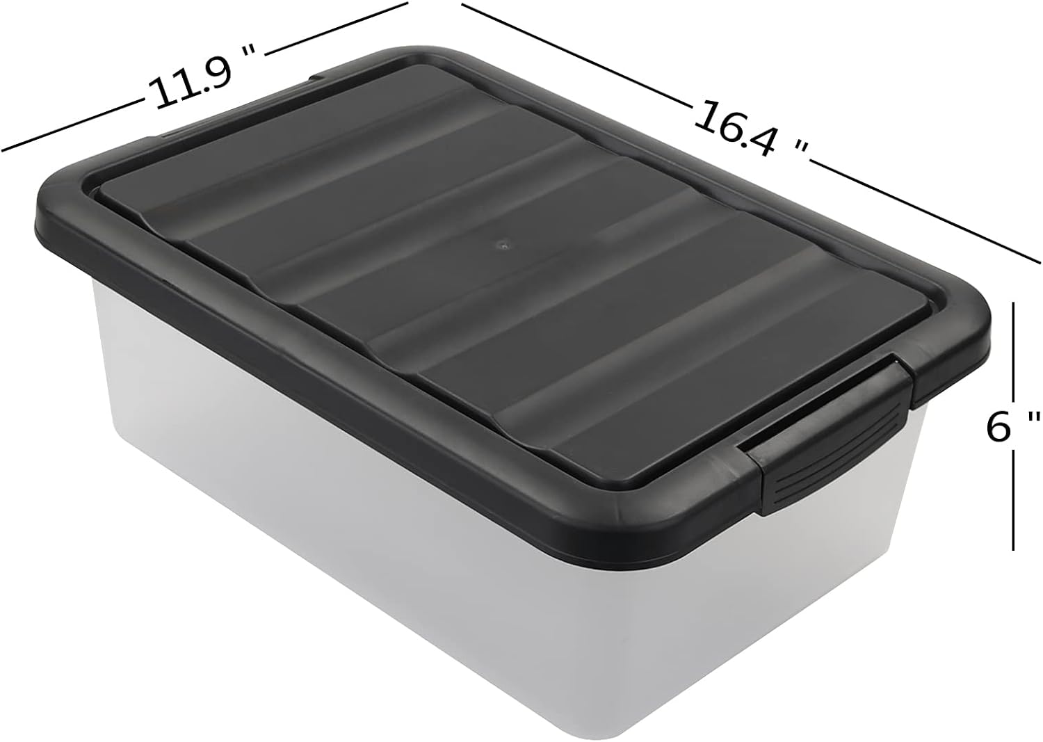 Wekioger Versatile Plastic Storage Box Organizer Bins with Black Lids, 14 Quart, 2 Packs