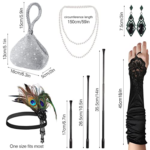 image for Tatuo 1920s Accessories Headband Necklace Gloves Earrings Long Holder 