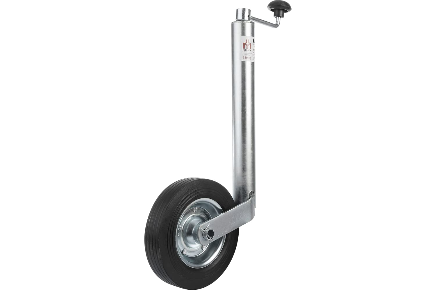 UNITRAILER Roue Jockey Tube 48 mm Charge 150 kg Hauteur 505 a 730 mm Extension 225 mm Roue 200 x 50 mm Caoutchouc Plein manivelle butee a Billes pour remorque attelage detelage