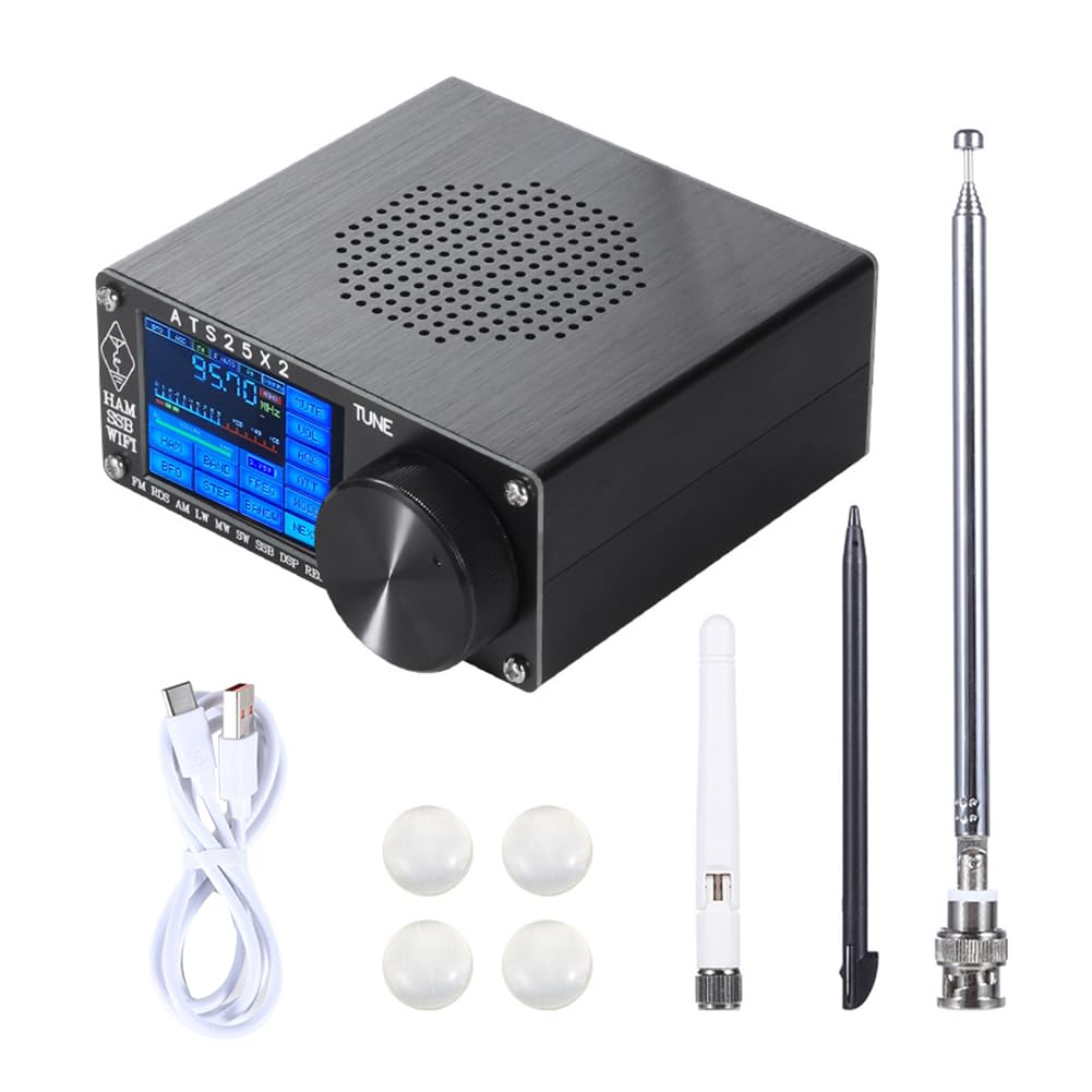 ATS25X2 Récepteur à Balayage de FM/LW/MW/SW/SSB à Bande Complète Récepteur Stéréo à Écran Tactile WiFi FM RDS APP Réseau en Alliage D'Aluminium Noir.