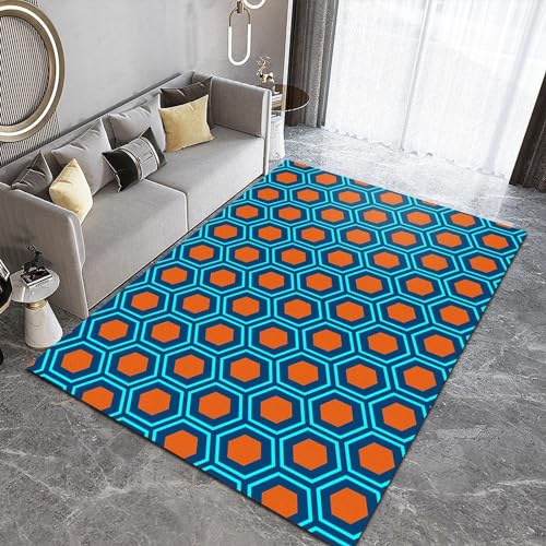 Tapis géométrique hexagonal orange 150x200 lavable décoration salon