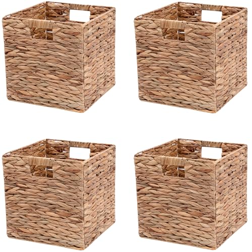 QUCHRYO 11x11in Storage Baskets Set of 4 Water Hyacinth Baskets,Foldable
