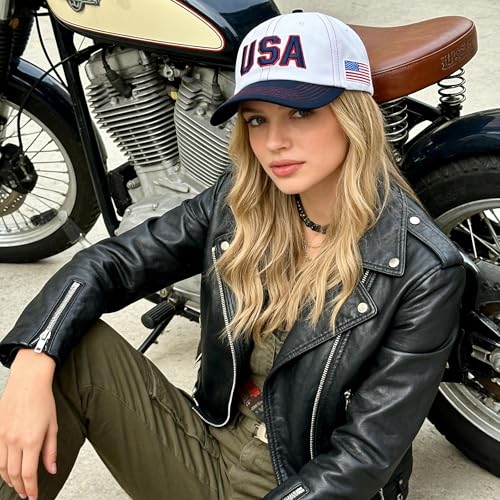 Gorra de béisbol patriótica USA bordada blanca y azul marino miniatura 4