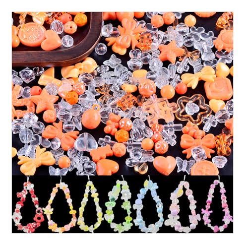 Kawaii Cute Beads & Charms Kit - Acrylic Bracelet & Keychain Beads, Orange