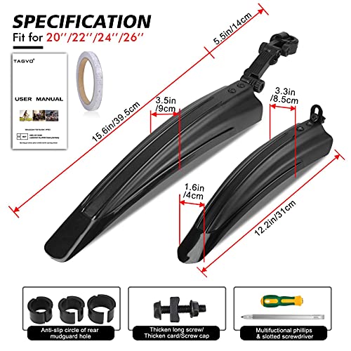 Tagvo Bike Fender Set, 2 Parts-Universal Full Cover Thicken Widen Bicycle Mudguard Set Mountain Bike Front And Rear Mud Guard Portable Adjustable Bike Fender Mudflap For Mtb Mountain Road Bike #TOP1