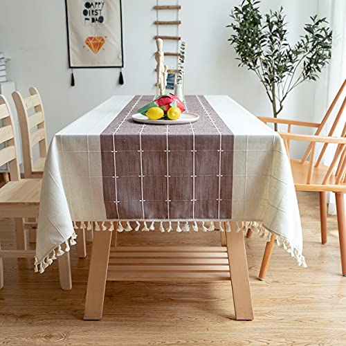XSlive Embroidery Tablecloth with Tassel,Dust-Proof Cotton Linen Table Cover for Kitchen,Washable Decorative Farmhouse Rectangle/Oblong Table Cloth Wedding,Dining Room,Holiday Table Top 55x102 Purple