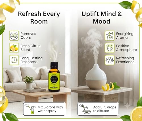Image of Earth N Pure Lemon Essential Oil 100% Pure & Natural | for Diffuser, Aromatherapy, Skin Care, Hair Care & Cleaning | Citrus Aroma for Fresh Mood & Home Use | Undiluted Therapeutic Grade - 50ml