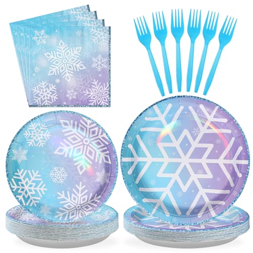Grencian 96Pcs Blue Frozen Snowflake Party Decoration Serve 24