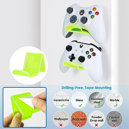 OAPRIRE Universal Controller Holder Wall Mount 2 Pack, Acrylic Controller Stand Gaming Accessories with Cable Clips, Build Your Game Fortresses (Fluorescent Green) - Thumbnail 5