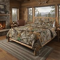 Northwest Realtree Queensize-Bett in Einer Tasche, 1 Steppdecke, 1 Spannbetttuch, 1 Bettlaken, 2 Kissenbezüge, alle Jahreszeiten, Camouflage-Bettwäsche, Realtree Edge