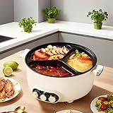 Hot Pot Elektrisch, 5.3L Elektrischer Kochtopf mit Schnellheizung&Drei Drehknöpfe, 1600W Elektrischer Topf mit Antihaftbeschichtung, 3 Stufen Temperaturregelung, für Steak, Fondue, GemüSe Rühren