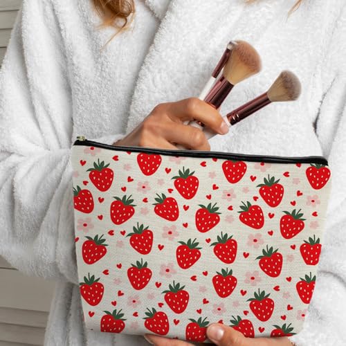 Cut Red Strawberry Makeup Bag Portable Cosmetic Bag Zipper Pouch Toiletry Bag for Purse, Strawberry Stuff Gifts for Women Girls2