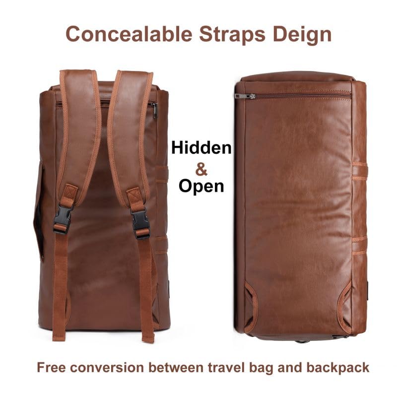 Image of Bayne Convertible Large Size Garment Duffel Bag for Travel, Carry on Garment Duffel Bag for Men and Women - 2 in 1 Hanging Suitcase Suit Travel Bag (Faux Leather, Brown)