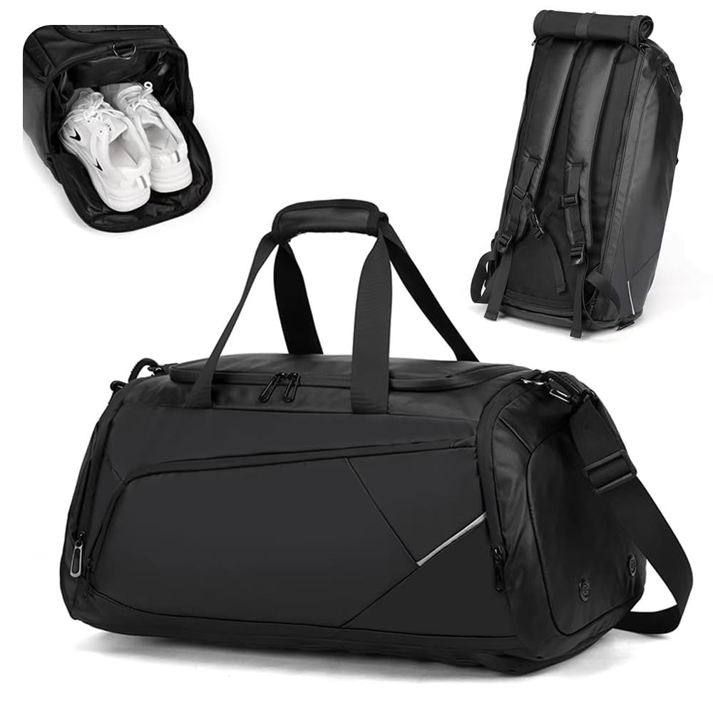 Premium Sporttasche 40L mit Schuhfach & Nassfach & Isolierschicht und Laptopfach, 3-in-1 Rucksack, Robuste & wasserdichte Duffle Bag für Weekender, Fitnessstudio, Reisen, Hochwertige Verarbeitung