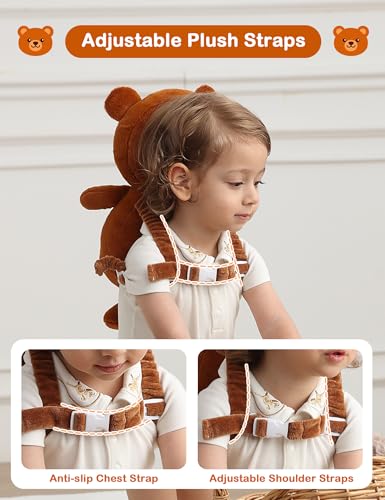 Image of JunNeng Baby Head Protector Backpack for Walking Crawling, Brown Bear | Soft, Breathable, Adjustable, Baby Fall Back Head Protector for Falling