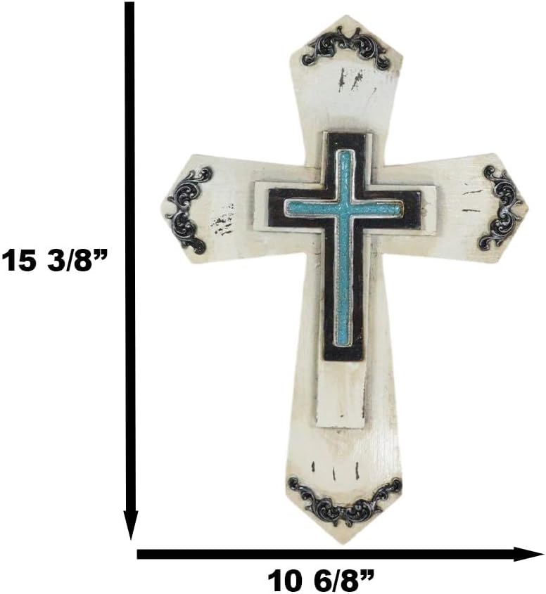 Miniatura 2 de Ebros Gift 15.25 pulgadas de alto rústico occidental hermosas rocas turquesa roseta floral de grano de madera sintética en capas cruzadas placa