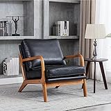 JOYBASE Lounge Arm chair, Mid Century Modern Accent Chair, Wood Frame Armchair for Living Room, Bedroom (Black, PU Leather)