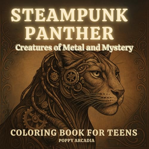 Steampunk Panthers ? Creatures of Metal and Mystery - Coloring book for Teens: 50 Hypnotic Illustrations to Color ? 8.5 x 8.5 in