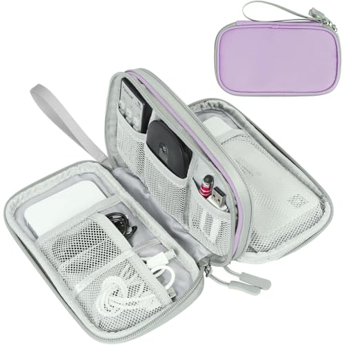 Image of FYY Electronic Organizer, Travel Cable Organizer Bag Pouch Electronic Accessories Carry Case Portable Waterproof Double Layers Storage Bag for Cable, Charger, Phone, Medium Size, Light Purple