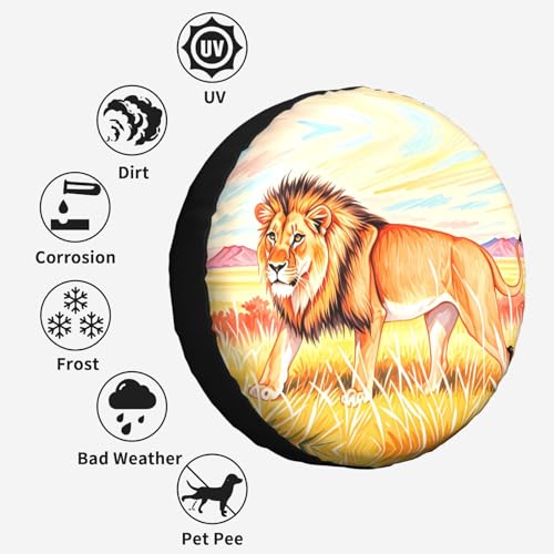 Image of Lion Spare Tire Cover Wheel Protector Weatherproof Wheel Cover Universal Decorative Accessories for Camper RV SUV Travel Trailer 16 inch