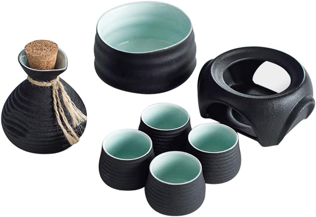 Ensemble de Tasses à saké japonaises Ensemble de 8 pièces avec réchauds et Plateaux pour la Maison, 7 pièces