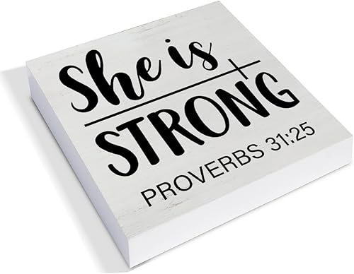 Miniatura 2 de Cartel de madera con texto en inglés "She is Strong" para decoración de escritorio, inspiración, espiritual, caja de madera, letrero de bloque