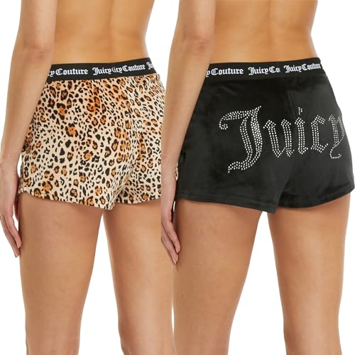 Juicy Couture Velvet Fleece Shorts 2 Piece Designer Pajama Set for Women, 2-Pack Sleep and Lounge Shorts