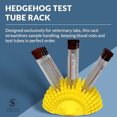 Image of S I Schaller Industries Hedgehog Test Tube Holder, 13mm - Veterinary Blood Test Tube Rack, Holds 12 Vials, Compact Fun Design Organizer for Veterinary and Research Lab Use - Yellow