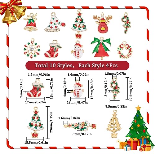 SUNNYCLUE 40pcs 10 Styles Mixed Color Christmas Charms Bulk Snowman Snowflake Boots Tree Wreath Alloy Enamel Rhinestone Winter Charm for DIY Jewellery Making - Image 2