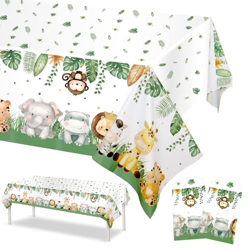 YOYEAH 2 toalhas de mesa para festas de aniversário infantis, 137 x 274 cm, decoração de aniversário para meninos e meninas, decoração de aniversário de safari, com motivos de animais