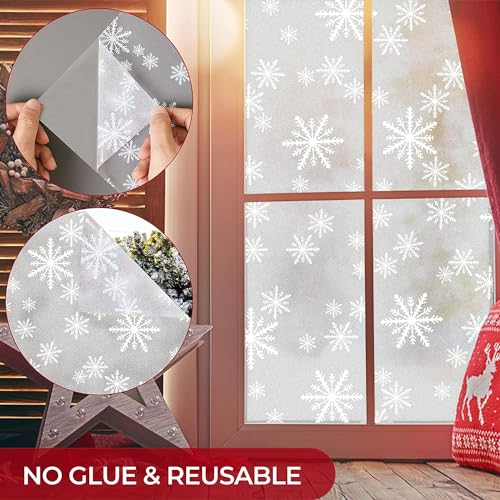 Image of HOME13 Snowflake Frosted Window Film Decorative Static Cling Window Film Window Clings Privacy Non-Adhesive Snowflake Glass Film for Living Home (24x25, White)