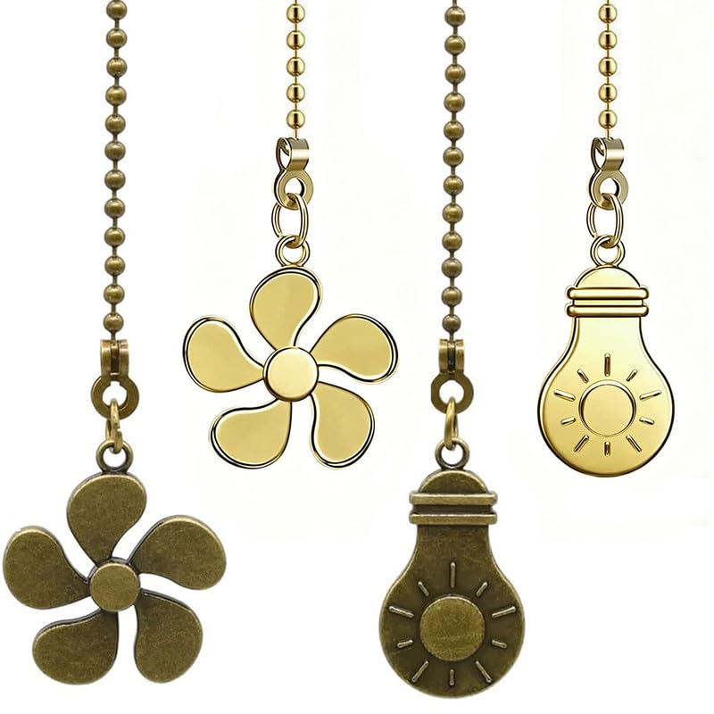 Image of 4pcs Ceiling Fan Pull Chain Extension, 12 Inches Decorative Fan Pull Chain Pendant Set, Beaded Ball Fan Pull Chain Extender Ornament with Connector, (Bronze and Gold)