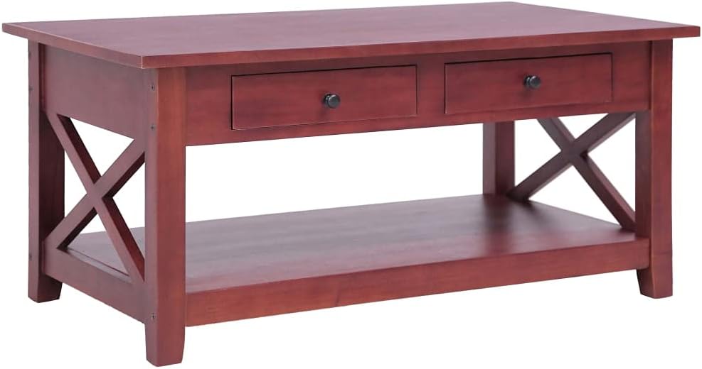 vidaXL Coffee Table, End Table with Drawers and Shelf, Accent Sofa Table for Living Room, Home Furniture, Farmhouse, Solid Wood Mahogany