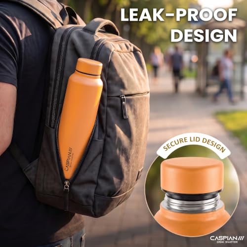 Image of CASPIAN / / / Astra Stainless Steel Water Bottle 1 litre (1000 ml) | Single Wall, Leakproof & BPA-Free | Reusable Metal Bottle for Fridge, Home, Office, Gym, School & Travel, Tangerine, Pack of 1