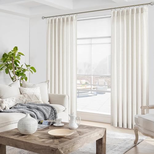 Cortinas plisadas dormitorio 241 cm largo juego rústico de lino para sala de estar 2