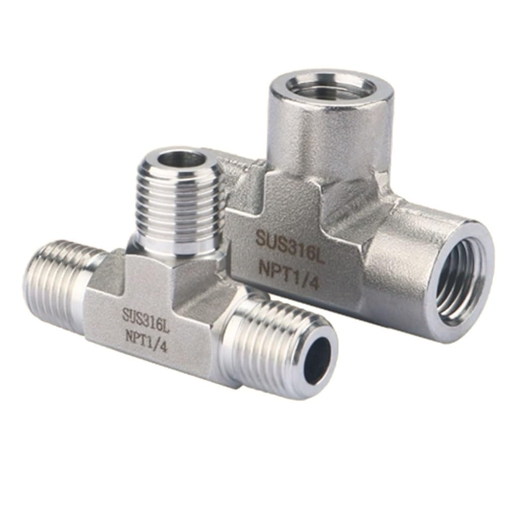 Conector en T forjado de acero inoxidable 316L, 1 pieza (macho de 0.5 pulgadas)