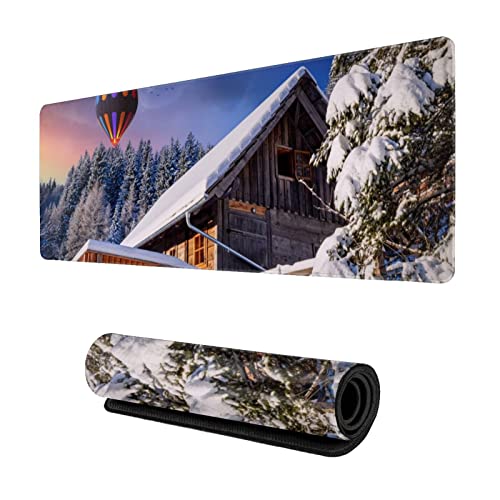 Hot air Balloon Alpine hut Forest Large Gaming Mouse pad,, with Non-Slip Base (11.8x31.5 inches), Comfortable, Foldable, Suitable for desktops, laptops, Keyboards, etc.