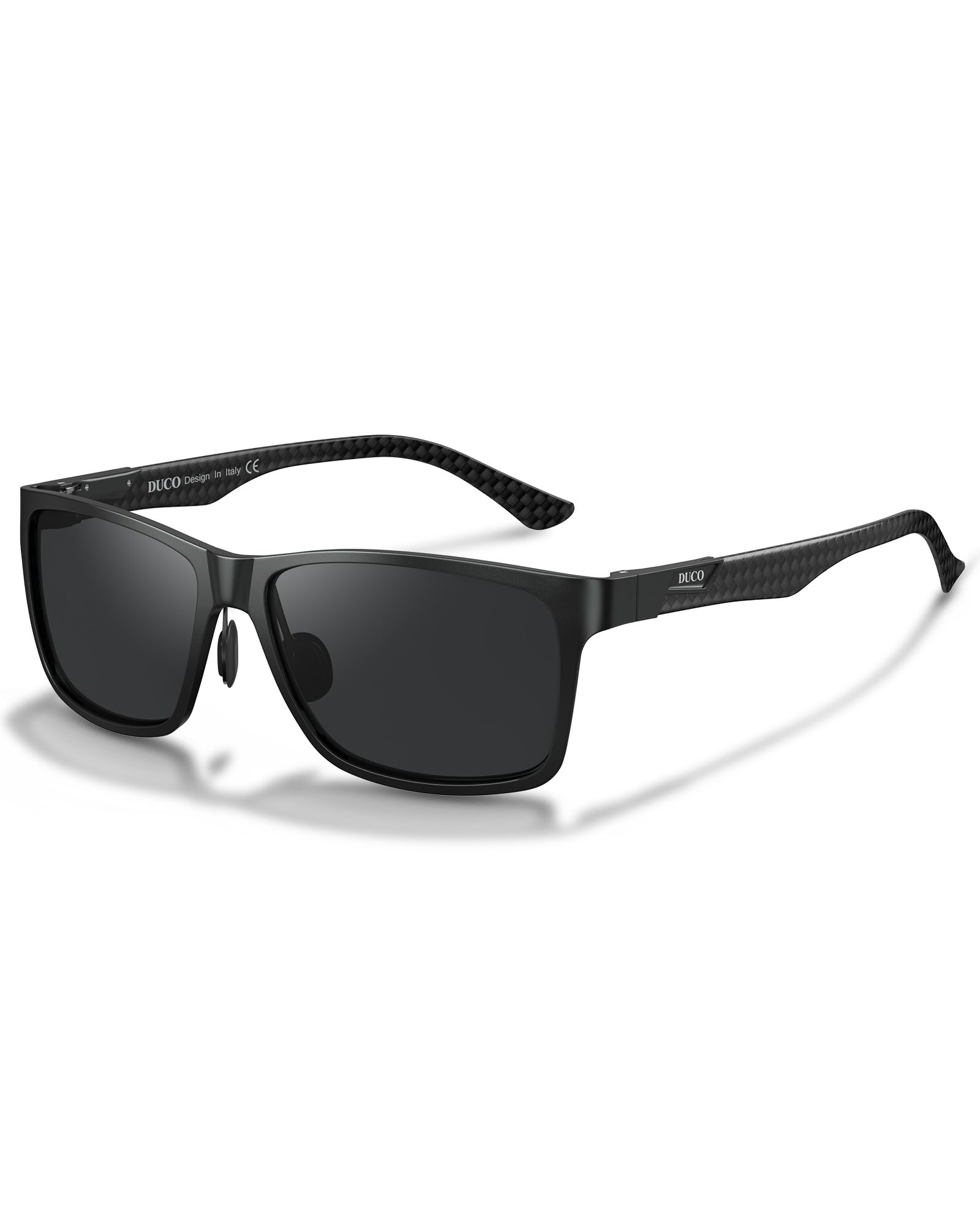 DUCO Męskie polaryzacyjne okulary przeciwsłoneczne z prostokątną metalową oprawką i włóknem węglowym, nogi UV400 CAT 3 8206 | UV400, antyodblaskowe, do jazdy, jazdy na rowerze i wędkarstwa, zauszniki z włókna węglowego