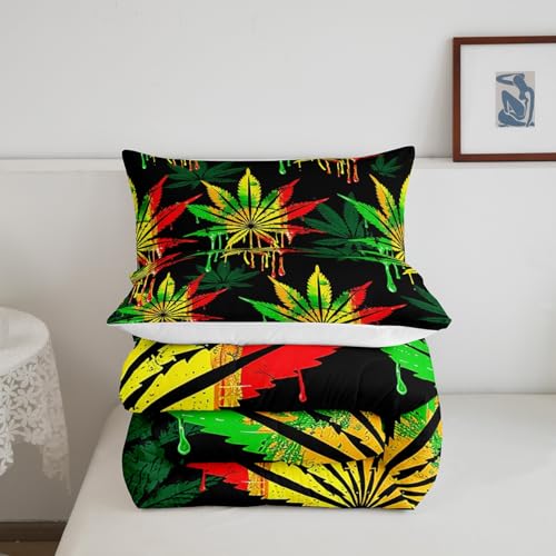 Image of Feelyou Marijuana Weed Leaf Comforter Set Full Size for Men Adults