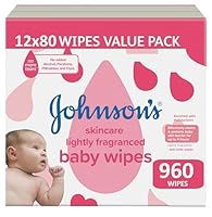 Johnson's Baby Lightly Fragranced Baby Wipes 960 pack (80 x 12s) VALUE PACK | Enriched with moisturisers | Hydrates, nourishes & protects baby skin barrier