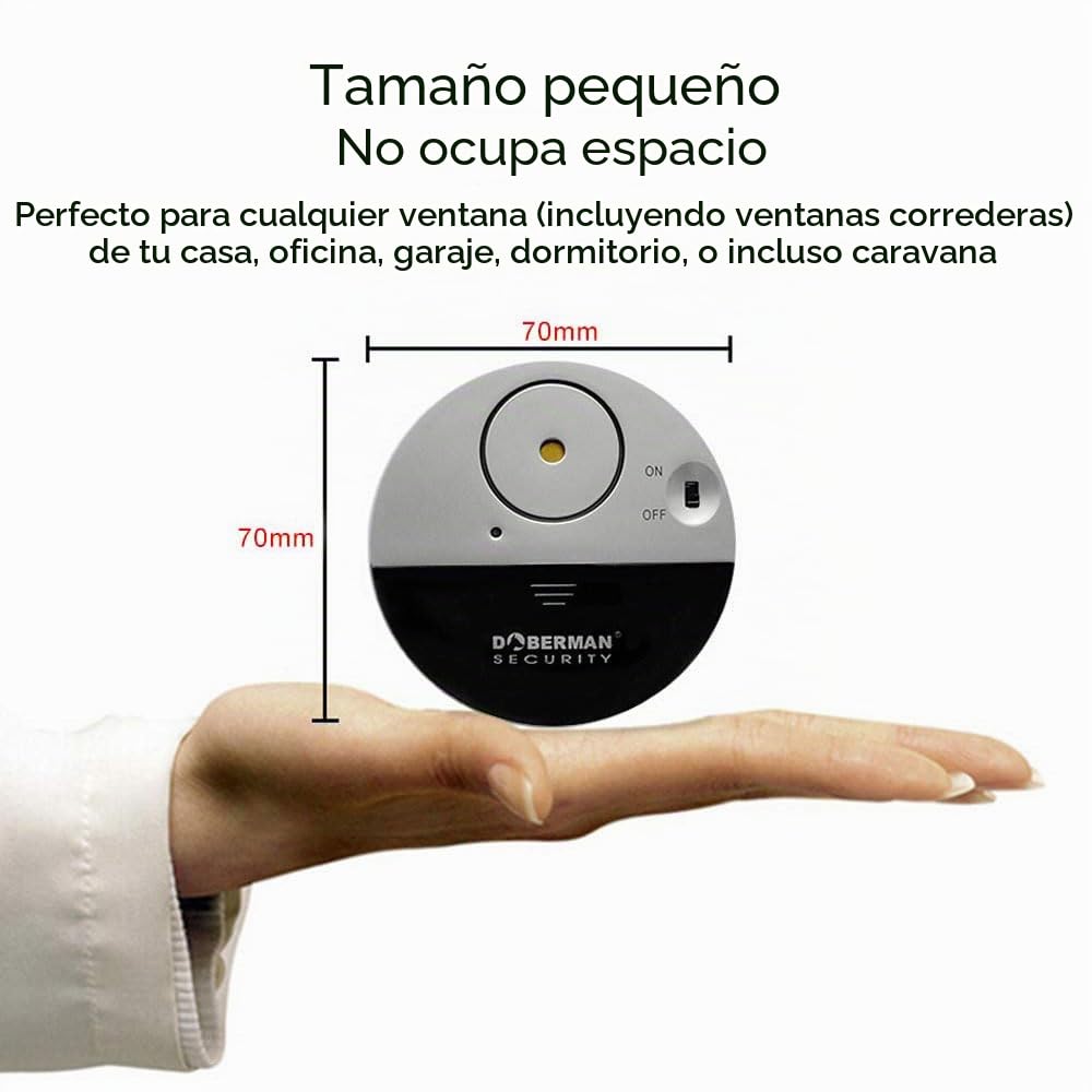 WER Doberman Alarma de Ventana ultradelgada de Seguridad, Alarma Fuerte de 100dB y sensores de vibración, Alarma antirrobo de diseño Moderno y Ultrafino con Respaldo Adhesivo (8 Paquetes)