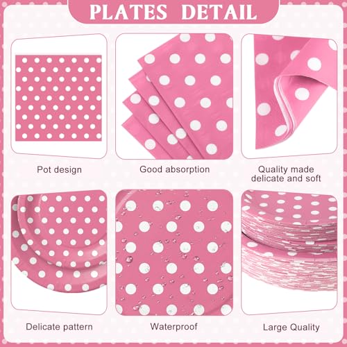 Image of Funnymoom 452 Pcs Pink Polka Dot Party Supplies for 50, Pink and White Polka Dot Paper Plates Napkins Cups Tablecloth Cutlery Straws for Mouse Birthday Carnival Family Picnic Barbecue Party Decoration