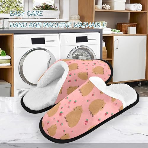Capibara Red Strawberries Slippers For Women Men Soft Memory Foam Non-Slip Animal Winter Indoor House Shoes Travel Slipper3