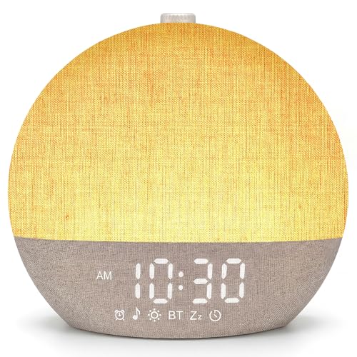 IKHDCYH Despertador de Simulación de Amanecer con Luz Natural 17 Tipos de Iluminación, 30 Sonidos Relajantes, Asistencia para el Sueño, Bluetooth y Función de Alarma con Posposición