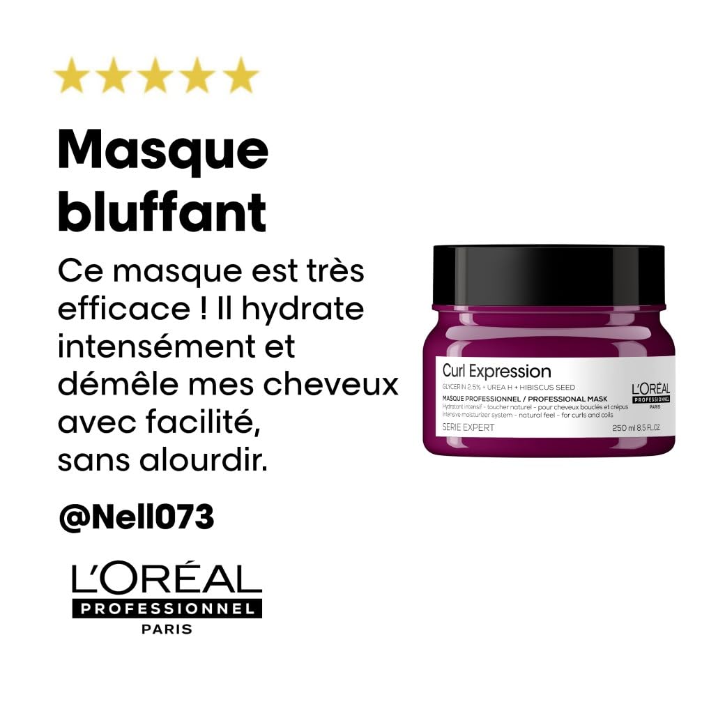 L'OREAL PROFESSIONNEL - Masque Hydratant Intensif - Cheveux Bouclés, Frisés & Crépus - Hydrate Intensément Sans Alourdir & Démêle - Sensation de Légèreté - 250 ml